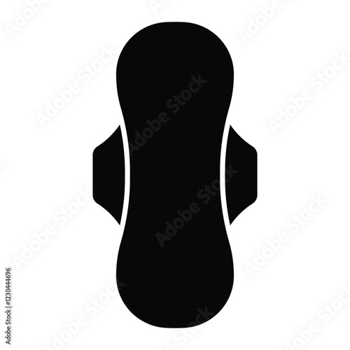 Menstrual pad vector icon. Feminine hygiene product illustration. Black silhouette isolated on white background.