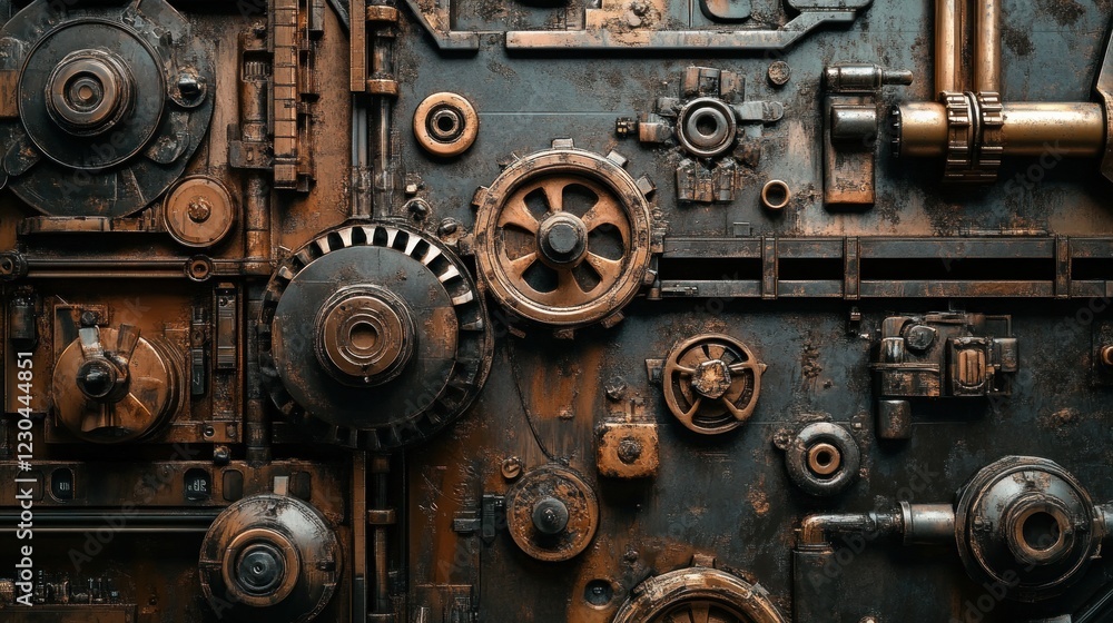 A close-up of a futuristic machine wall composed of industrial cyberpunk elements, rich in intricate details A close-up of a futuristic machine wall composed of industrial cyberpunk elements, rich in intricate details