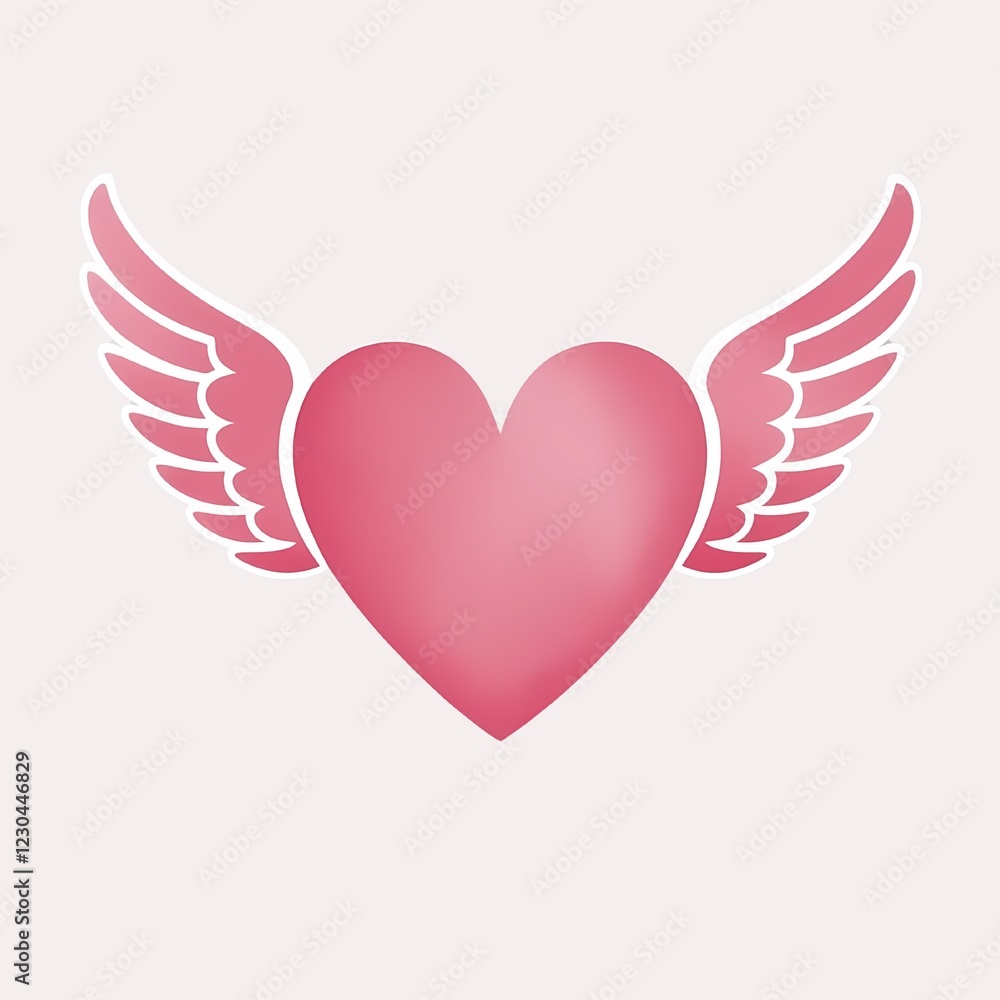 A soft pink heart with stylized wings spreads symmetrically against a light background, creating a dreamy and symbolic illustration representing love, freedom, and affection. A soft pink heart with stylized wings spreads symmetrically against a light background, creating a dreamy and symbolic illustration representing love, freedom, and affection.