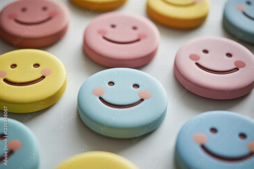 Colorful Smiley Face Tokens on a Light Background for Joyful Vibes Colorful Smiley Face Tokens on a Light Background for Joyful Vibes
