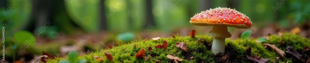 Fototapeta premium Fly agaric mycelium spreading on forest ground, forest floor, woodland