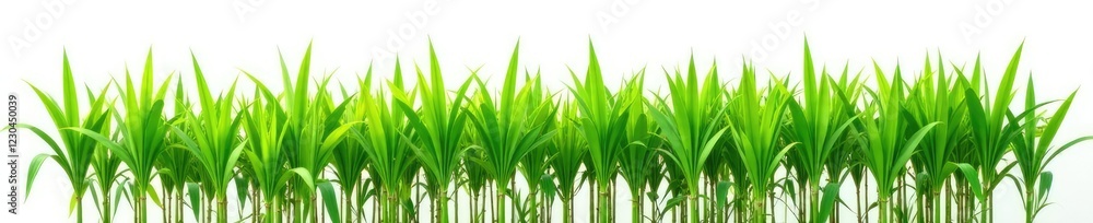 Fresh sugarcane stalk with green leaves isolated on white background, field, sugar cane, nature Fresh sugarcane stalk with green leaves isolated on white background, field, sugar cane, nature