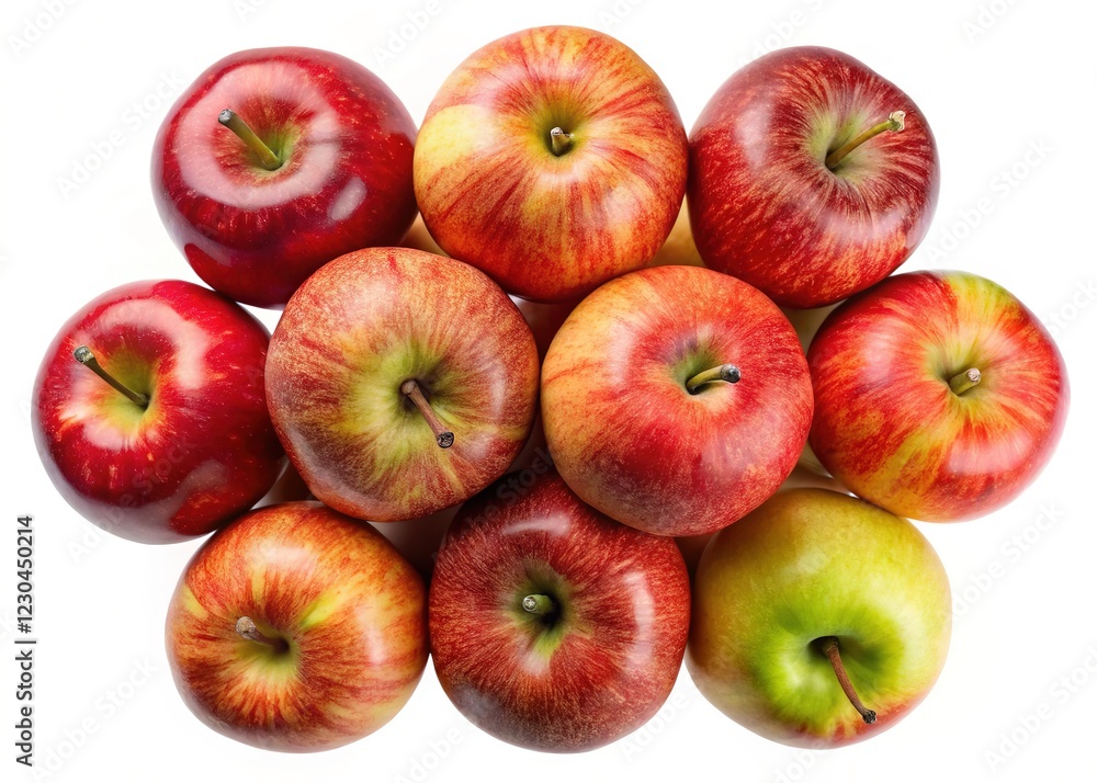 Variety of Red Apples Top View - A collection of fresh red apples arranged in a top-down view, isolated on a white background, emphasizing variety and texture. Variety of Red Apples Top View - A collection of fresh red apples arranged in a top-down view, isolated on a white background, emphasizing variety and texture.