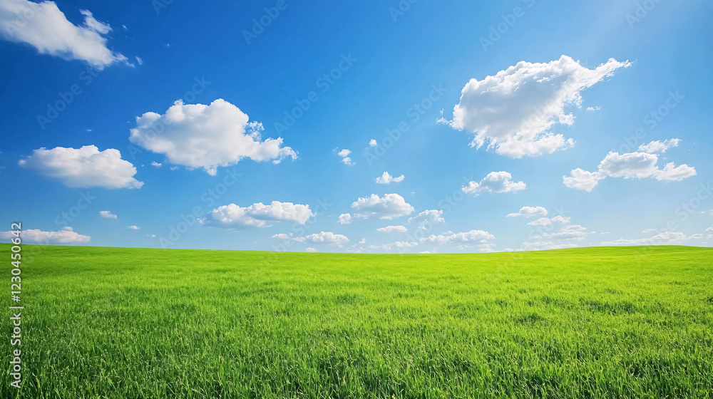 A green field beneath a blue sky. A green field beneath a blue sky.