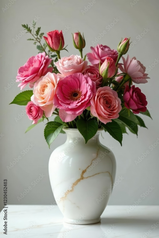 Luxurious marble vase holding a stunning high-end floral arrangement, vases, marble decor Luxurious marble vase holding a stunning high-end floral arrangement, vases, marble decor