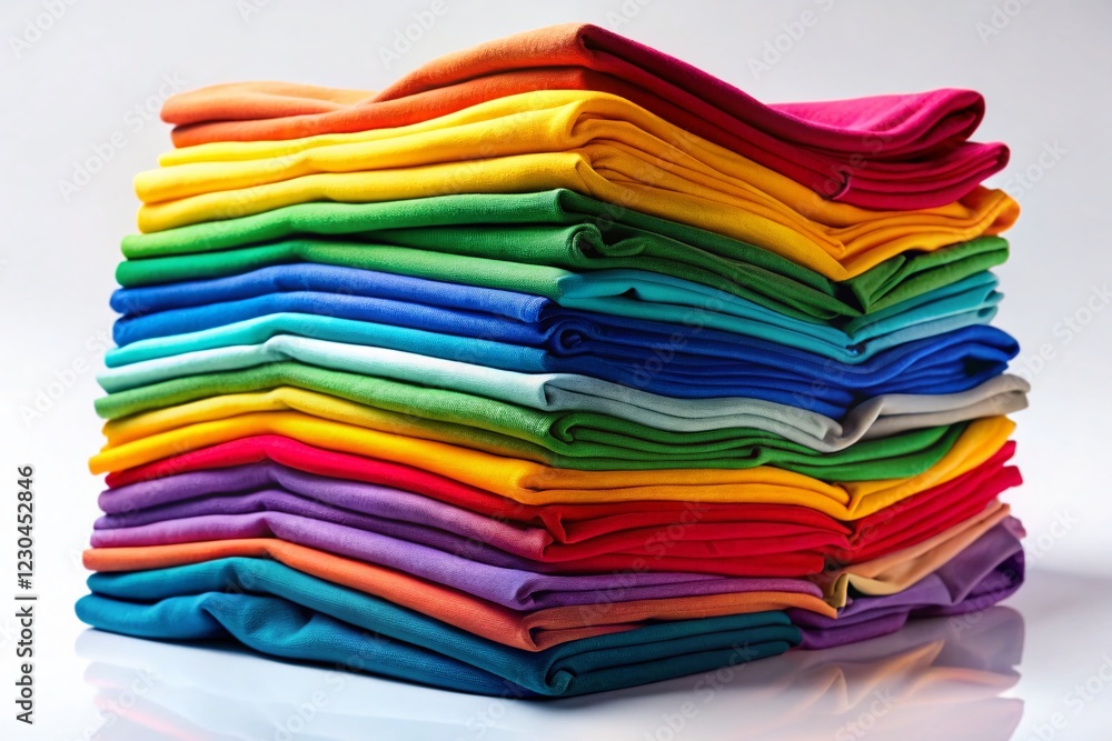 Stack of Colorful Folded T-Shirts - Bright Apparel Retail Background Stack of Colorful Folded T-Shirts - Bright Apparel Retail Background