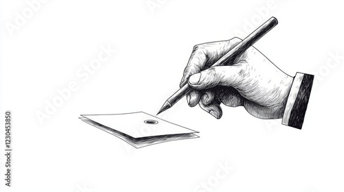 A hand holding a pen writes on blank paper, showcasing creativity. photo