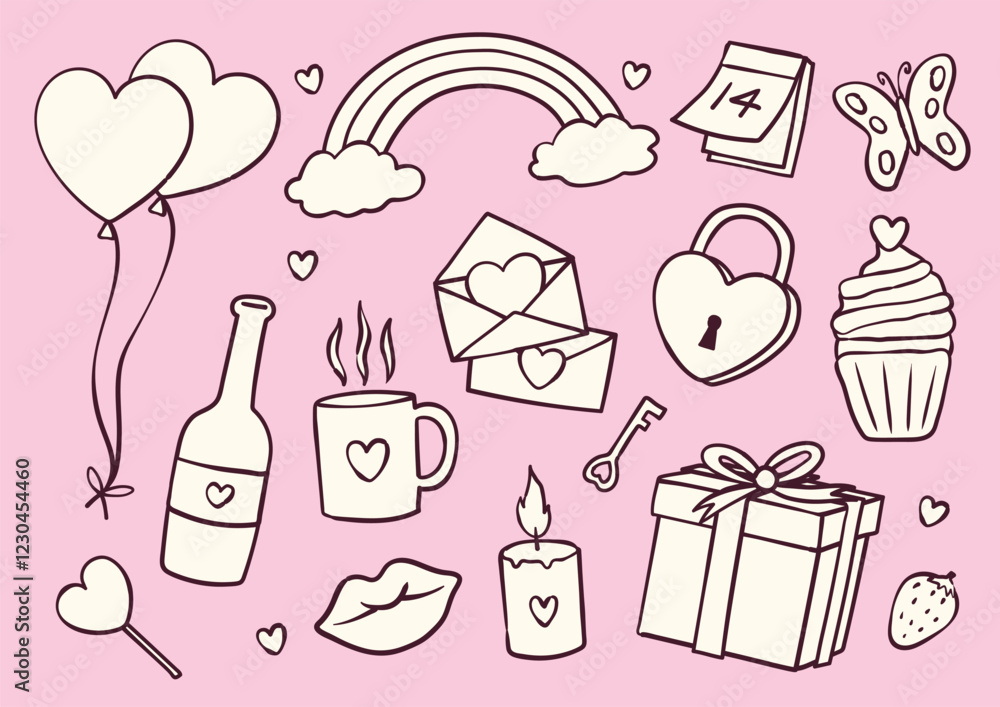 valentines day doodle illustration design set valentines day doodle illustration design set