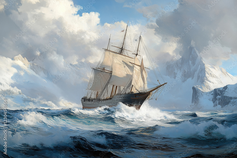 Obraz premium Research schooner near the coast