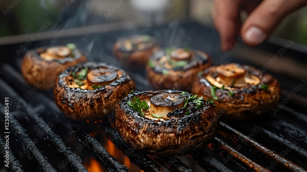 A person is cooking mushrooms on a grill A person is cooking mushrooms on a grill