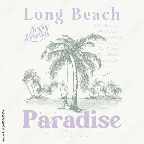 long beach california summer time, summer beach sunshine vector print design artwork, take me to the sunshine, Beach Paradise Print T-shirt Graphics Design, typography slogan on palm trees background