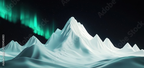 Wallpaper Mural A serene winter landscape featuring majestic white mountains illuminated by vibrant green auroras in a starry night sky. Torontodigital.ca