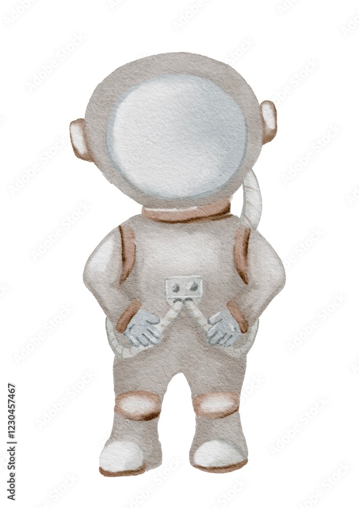 Watercolor illustration of a cute baby astronaut design on a white background Watercolor illustration of a cute baby astronaut design on a white background