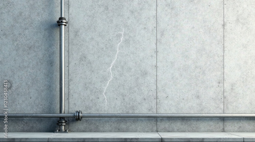 Industrial Setting with Metallic Pipes and Concrete Wall Featuring a Crack Industrial Setting with Metallic Pipes and Concrete Wall Featuring a Crack