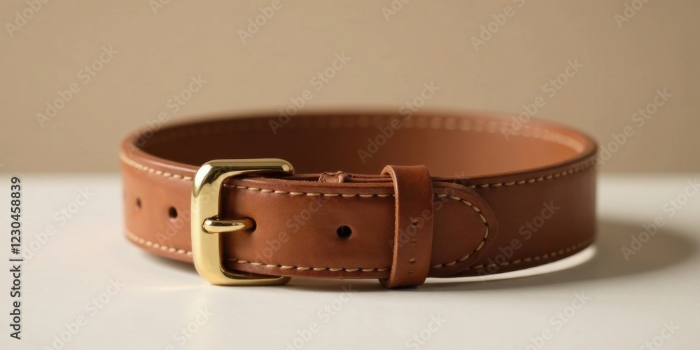 Elegant Brown Leather Belt with Golden Buckle, Handcrafted Detailing and Subtle Stitching Elegant Brown Leather Belt with Golden Buckle, Handcrafted Detailing and Subtle Stitching