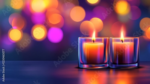 Wallpaper Mural Two glowing candles in glass holders against a colorful bokeh background, creating a warm ambiance Torontodigital.ca