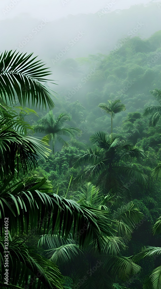 Lush Tropical Foliage Enshrouded in Misty Serenity Lush Tropical Foliage Enshrouded in Misty Serenity