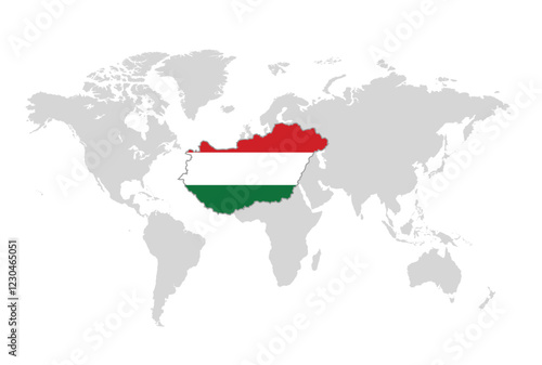 Hungary map overlaid on a world map, symbolizing its global presence and significance
