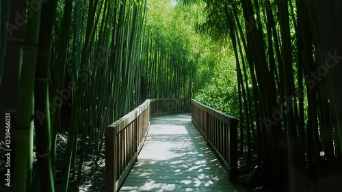 Picturesque View of a Narrow Wooden Walkway Leading Through Trees photo