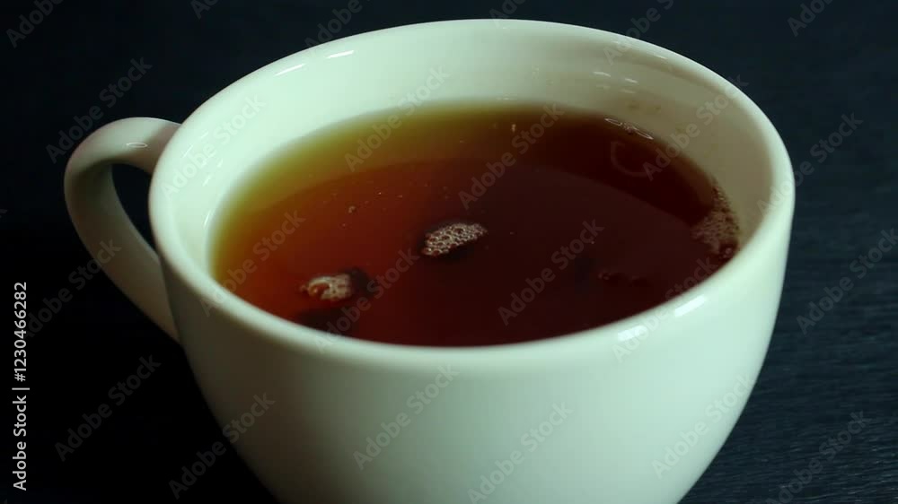 Tea in a white mug. White mug close up. Coffee mug. Tea in a white mug. Tea being stirred with a spoon. Cup on black background. Sugar being poured into tea. Tea in a white mug. White mug close up. Coffee mug. Tea in a white mug. Tea being stirred with a spoon. Cup on black background. Sugar being poured into tea.