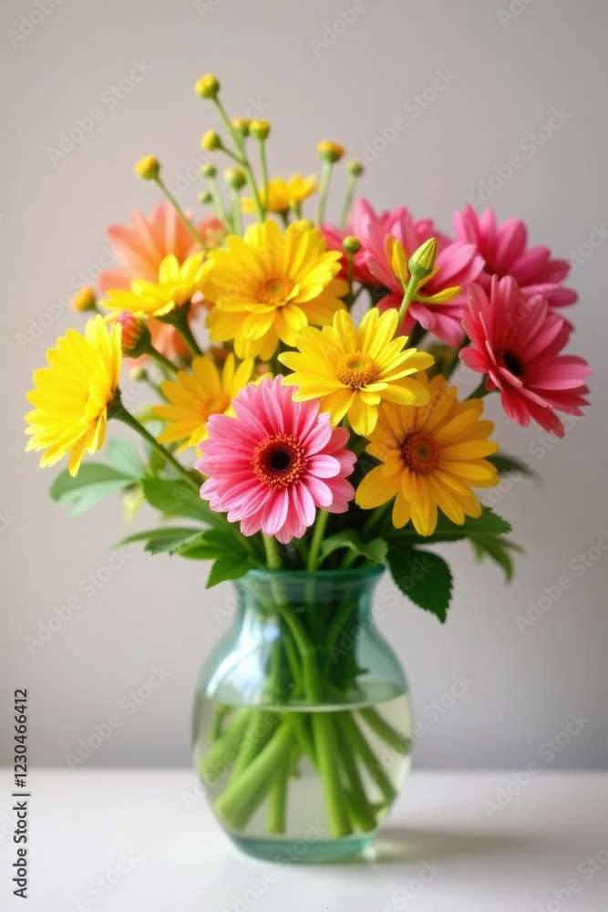 A colorful mix of yellow and pink flowers in a vase, pink, garden flowers, spring A colorful mix of yellow and pink flowers in a vase, pink, garden flowers, spring