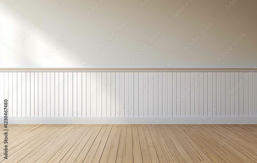 Large white wall with simple wainscoting in an empty room Large white wall with simple wainscoting in an empty room