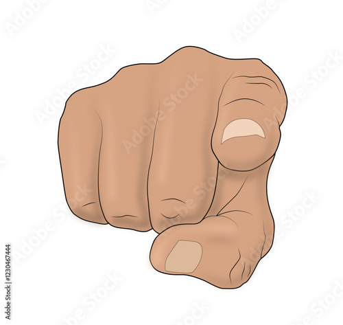 Isolated hand pointing one finger directly at the viewer