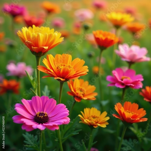 Colorful blanket flower blossoms with intricate details in a field, blooms, colorful photo