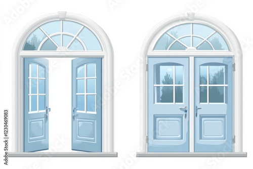 Elegant double doors with arched top design opening to bright exterior photo