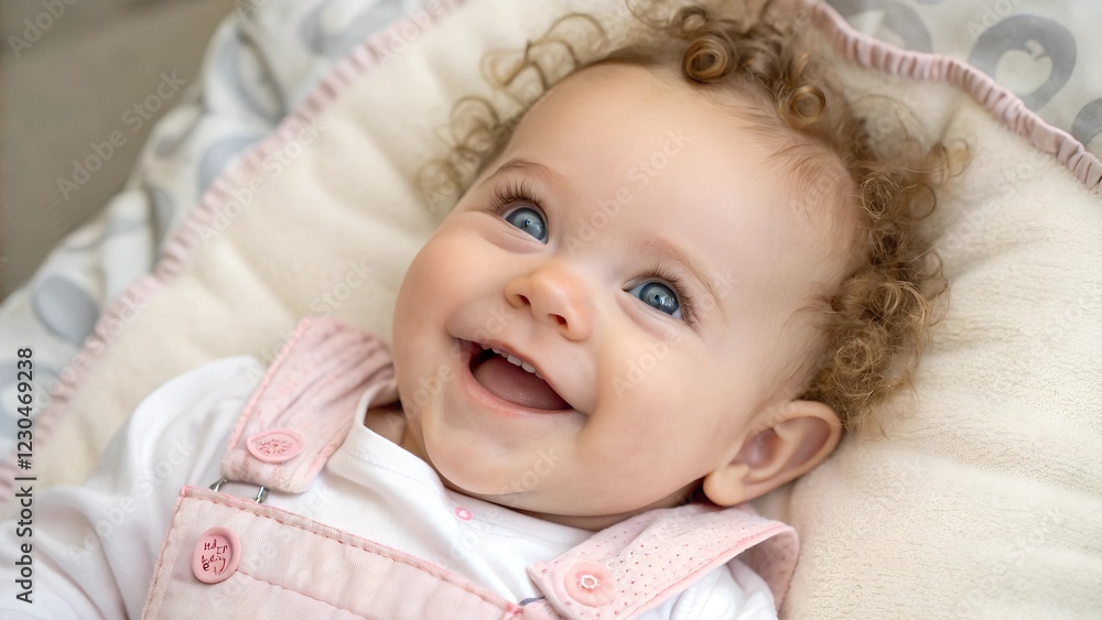 Cute and Adorable Baby with Big Eyes and Gentle Smile on Neutral Background Cute and Adorable Baby with Big Eyes and Gentle Smile on Neutral Background
