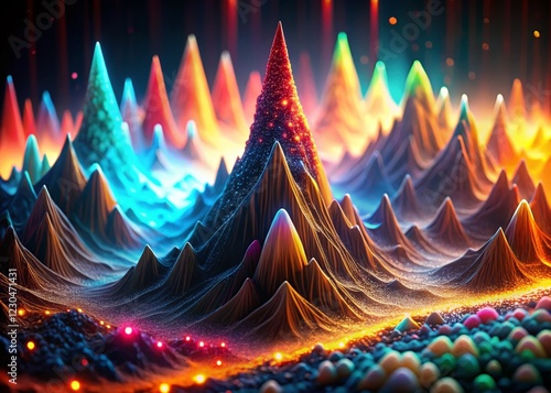 Surreal Digital Data Mountain Range: Abstract Virtual Landscape