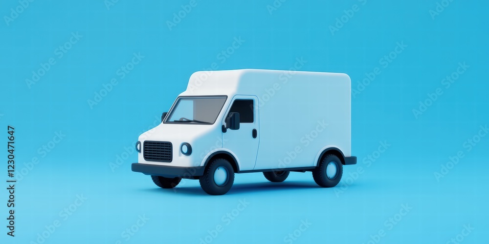 Simple White Delivery Van on Bright Blue Background Simple White Delivery Van on Bright Blue Background