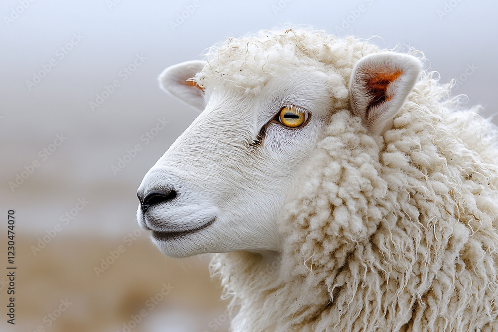 White Sheep Profile Portrait Showing Fleece And Eye White Sheep Profile Portrait Showing Fleece And Eye