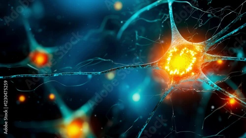 Neurons firing in brain, concept of nerve research in psycho-pharmacology. Slow motion.