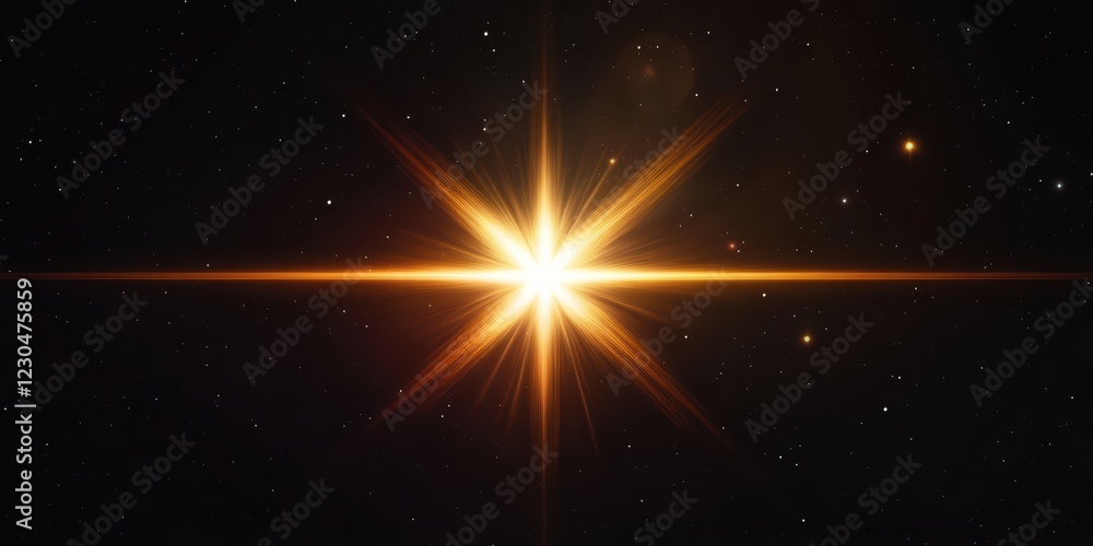 Bright Star in Cosmic Space with Radiant Light and Twinkling Stars Bright Star in Cosmic Space with Radiant Light and Twinkling Stars
