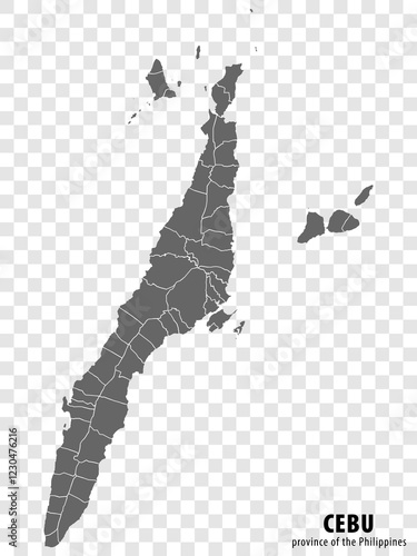 Blank map Cebu of Philippines. High quality map Province of Cebu with districts on transparent background for your web site design, logo, app, UI.  Republic of the Philippines. EPS10.