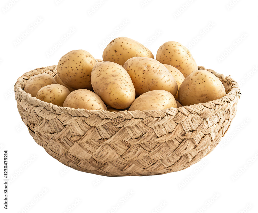 Potatoes in woven basket isolated on transparent background Potatoes in woven basket isolated on transparent background