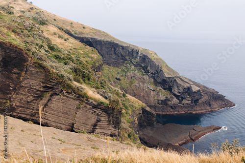 Udo Island, Jeju Island province, South Korea, Jeju-do, panoramic aerial view of coastline sea landscape in a sunny day, U-do Island, Soseom cow island, Jeju-si photo