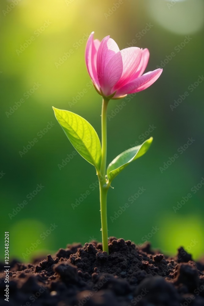 Spring morning seedling hanging from a single twig, blossom, growth Spring morning seedling hanging from a single twig, blossom, growth