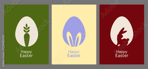 Minimalistic Easter cards. Set of 3 cards with Easter Eggs. Trendy colors.