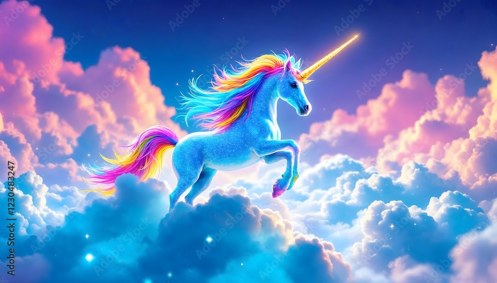Rainbow Unicorn Soaring Through Clouds Fantasy Art Rainbow Unicorn Soaring Through Clouds Fantasy Art