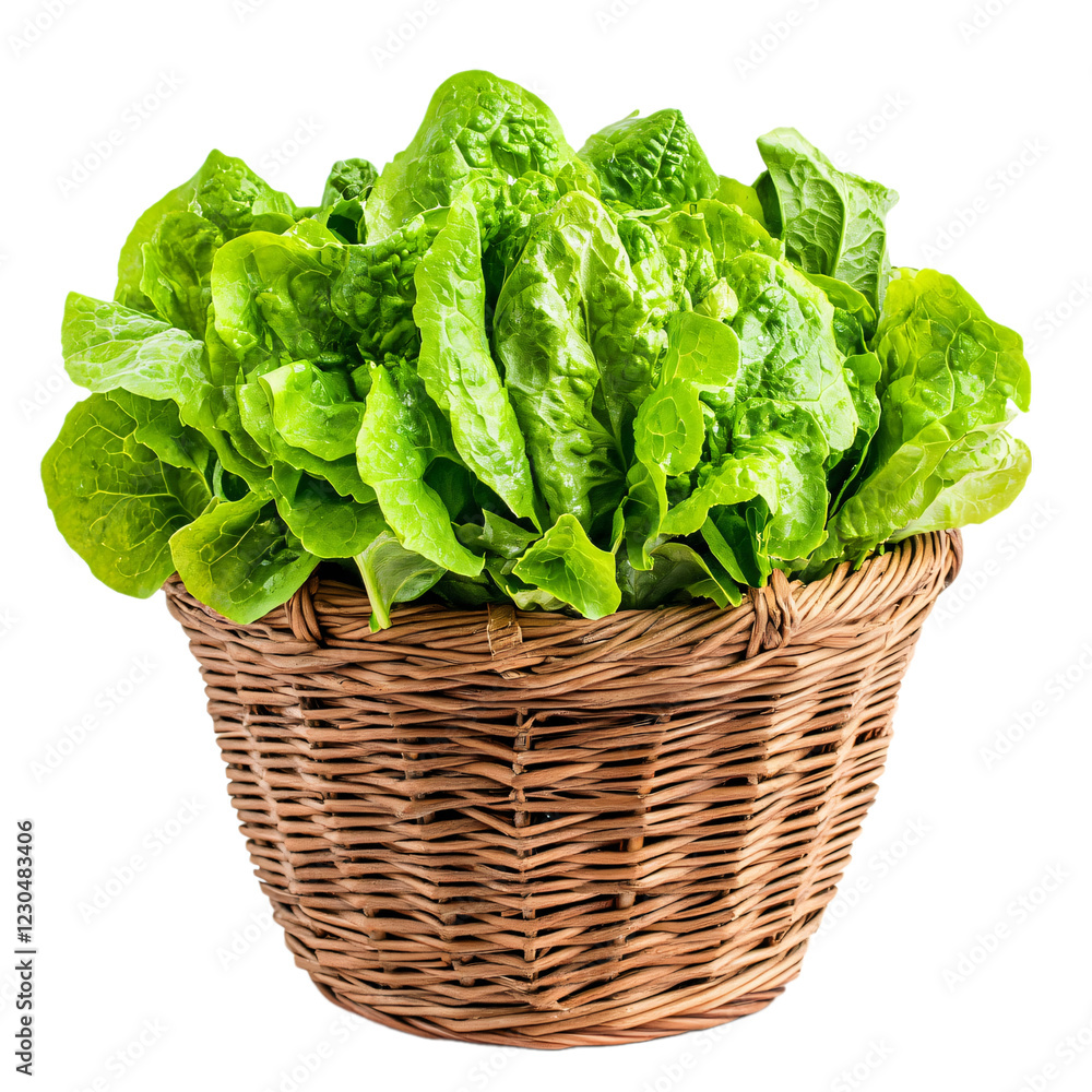 lettuce from the side in a woven basket isolated on transparent background lettuce from the side in a woven basket isolated on transparent background