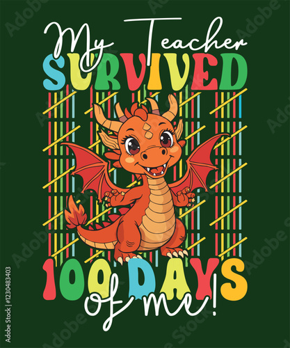 Cute dragon 100 days of school teacher appreciation t-shirt design.