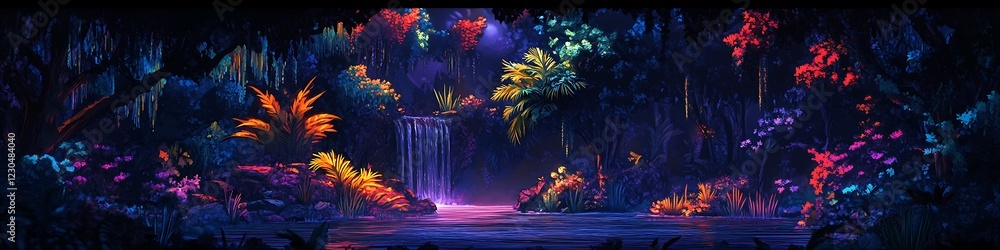 Obraz premium A dark yet vividly colorful setting for an action-adventure game
