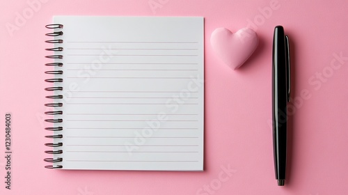 Heart-shaped paper and blank white note on a pink background, ideal for love notes.