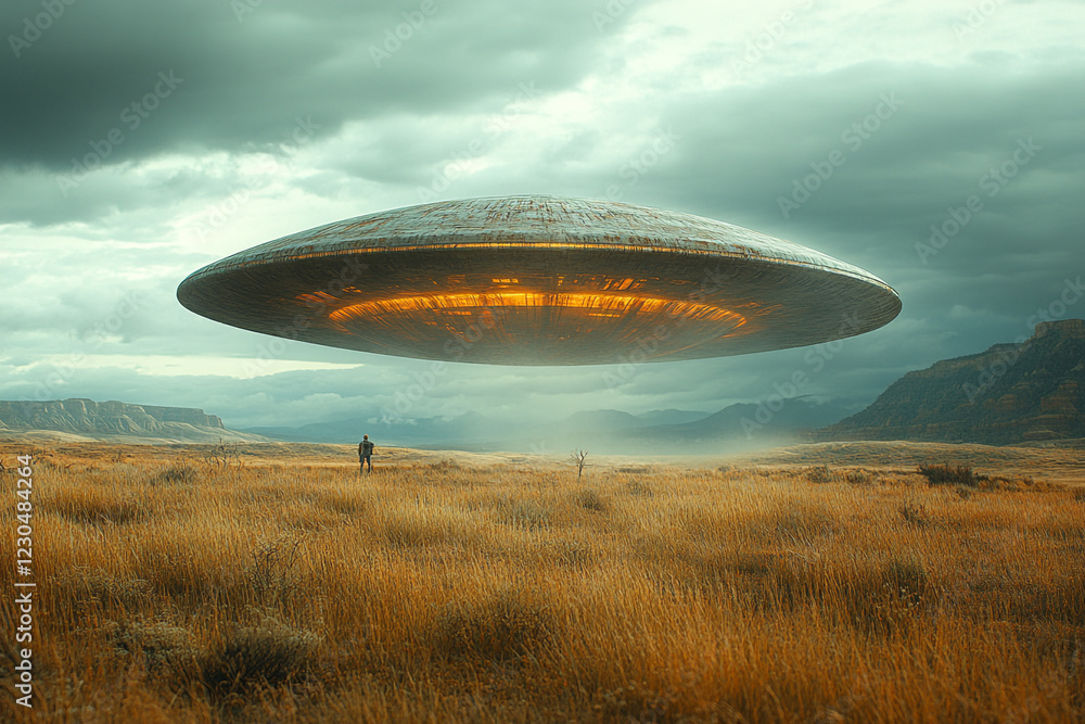 Spaceship Hovering Over Desolate Plains Awaiting Observation Spaceship Hovering Over Desolate Plains Awaiting Observation