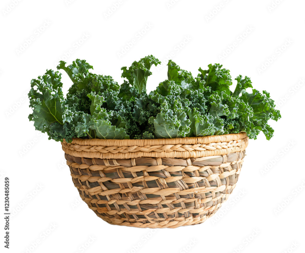 kale in woven basket isolated on transparent background kale in woven basket isolated on transparent background