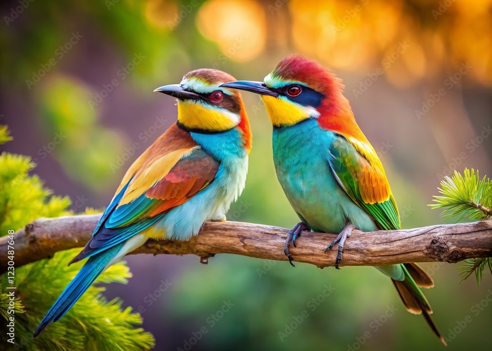 Obraz premium Two Lovebirds Perched on a Branch: A Documentary Style Photograph