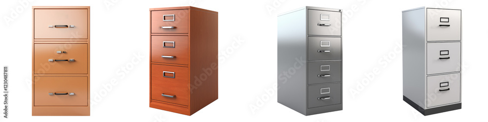Filing cabinet isolated on transparent background, PNG, set of Filing cabinet isolated on transparent background, PNG, set of