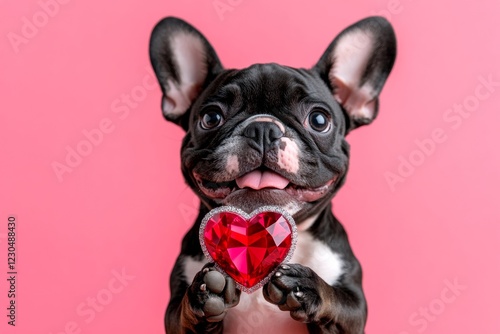 Wallpaper Mural Bulldog - my beloved dog. Cute bulldog hound with diamond red heart - symbol of love, funny greeting card. Advertising creative layout. Pet-themed valentine's day. Pet love. February 14 idea. Torontodigital.ca